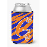 Letter G Initial Monogram - Tiger Stripe Blue And Orange Can Beverage Insulator Hugger