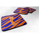 Caroline'S Treasures Cj1036-Ifc Monogram-Tiger Stripe Blue And Orange Foam Coasters (Set Of 4), Initial Letter I, 3.5 H X