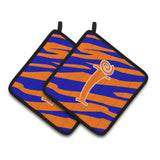 Caroline'S Treasures Monogram Initial I Tiger Stripe Blue & Orange Pair Of Pot Holders Cj1036-Ipthd, 7.5Hx7.5W, Multicolor