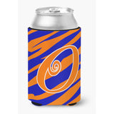 Letter O Initial Monogram - Tiger Stripe Blue And Orange Can Beverage Insulator Hugger