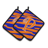 Caroline'S Treasures Monogram Initial P Tiger Stripe Blue & Orange Pair Of Pot Holders Cj1036-Ppthd, 7.5Hx7.5W, Multicolor