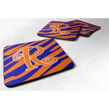 Caroline'S Treasures Cj1036-Rfc Monogram-Tiger Stripe Blue And Orange Foam Coasters (Set Of 4), Initial Letter R, 3.5 H X