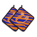 Caroline'S Treasures Monogram Initial U Tiger Stripe Blue & Orange Pair Of Pot Holders Cj1036-Upthd, 7.5Hx7.5W, Multicolor