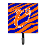 Caroline'S Treasures Cj1036-Ush4 Letter U Initial Tiger Stripe Blue And Orange Leash Holder Or Key Hook, Small, Multicolor