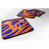 Caroline'S Treasures Cj1036-Wfc Monogram-Tiger Stripe Blue And Orange Foam Coasters (Set Of 4), Initial Letter W, 3.5 H X