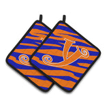 Caroline'S Treasures Monogram Initial Y Tiger Stripe Blue & Orange Pair Of Pot Holders Cj1036-Ypthd, 7.5Hx7.5W, Multicolor