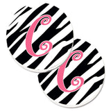 Caroline'S Treasures Monogram Initial C Zebra Stripe & Pink Set Of 2 Cup Holder Car Coasters Cj1037-Ccarc, 2.56, Multicolor