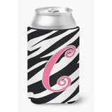 Letter C Initial Monogram - Zebra Stripe And Pink Can Or Bottle Beverage Insulator Hugger