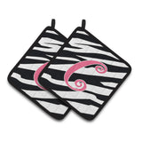 Caroline'S Treasures Monogram Initial C Zebra Stripe & Pink Pair Of Pot Holders Cj1037-Cpthd, 7.5Hx7.5W, Multicolor