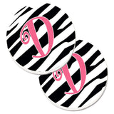 Caroline'S Treasures Monogram Initial D Zebra Stripe & Pink Set Of 2 Cup Holder Car Coasters Cj1037-Dcarc, 2.56, Multicolor