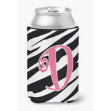 Letter D Initial Monogram - Zebra Stripe And Pink Can Or Bottle Beverage Insulator Hugger