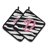 Caroline'S Treasures Monogram Initial D Zebra Stripe & Pink Pair Of Pot Holders Cj1037-Dpthd, 7.5Hx7.5W, Multicolor