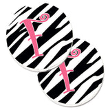 Caroline'S Treasures Monogram Initial F Zebra Stripe & Pink Set Of 2 Cup Holder Car Coasters Cj1037-Fcarc, 2.56, Multicolor