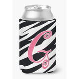 Letter G Initial Monogram - Zebra Stripe And Pink Can Or Bottle Beverage Insulator Hugger