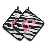 Caroline'S Treasures Monogram Initial G Zebra Stripe & Pink Pair Of Pot Holders Cj1037-Gpthd, 7.5Hx7.5W, Multicolor