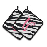 Caroline'S Treasures Monogram Initial H Zebra Stripe & Pink Pair Of Pot Holders Cj1037-Hpthd, 7.5Hx7.5W, Multicolor