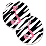 Caroline'S Treasures Monogram Initial J Zebra Stripe & Pink Set Of 2 Cup Holder Car Coasters Cj1037-Jcarc, 2.56, Multicolor