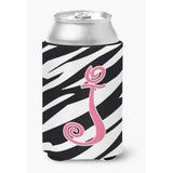 Letter J Initial Monogram - Zebra Stripe And Pink Can Or Bottle Beverage Insulator Hugger
