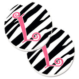 Caroline'S Treasures Monogram Initial L Zebra Stripe & Pink Set Of 2 Cup Holder Car Coasters Cj1037-Lcarc, 2.56, Multicolor