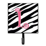 Caroline'S Treasures Cj1037-Lsh4 Letter L Initial Monogram-Zebra Stripe And Pink Leash Holder Or Key Hook, Small, Multicolor