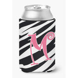 Letter M Initial Monogram - Zebra Stripe And Pink Can Or Bottle Beverage Insulator Hugger