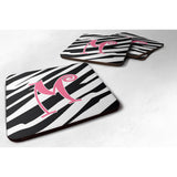 Caroline'S Treasures Cj1037-Mfc Monogram-Zebra Stripe And Pink Foam Coasters (Set Of 4), Initial Letter M, 3.5 H X 3.5