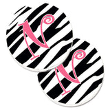 Caroline'S Treasures Monogram Initial N Zebra Stripe & Pink Set Of 2 Cup Holder Car Coasters Cj1037-Ncarc, 2.56, Multicolor