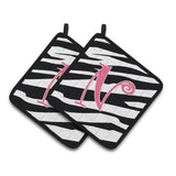 Caroline'S Treasures Monogram Initial N Zebra Stripe & Pink Pair Of Pot Holders Cj1037-Npthd, 7.5Hx7.5W, Multicolor