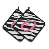 Caroline'S Treasures Monogram Initial O Zebra Stripe & Pink Pair Of Pot Holders Cj1037-Opthd, 7.5Hx7.5W, Multicolor