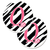 Caroline'S Treasures Monogram Initial Q Zebra Stripe & Pink Set Of 2 Cup Holder Car Coasters Cj1037-Qcarc, 2.56, Multicolor