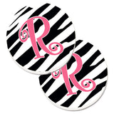 Caroline'S Treasures Monogram Initial R Zebra Stripe & Pink Set Of 2 Cup Holder Car Coasters Cj1037-Rcarc, 2.56, Multicolor