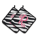 Caroline'S Treasures Monogram Initial R Zebra Stripe & Pink Pair Of Pot Holders Cj1037-Rpthd, 7.5Hx7.5W, Multicolor