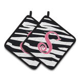 Caroline'S Treasures Monogram Initial S Zebra Stripe & Pink Pair Of Pot Holders Cj1037-Spthd, 7.5Hx7.5W, Multicolor