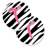 Caroline'S Treasures Monogram Initial T Zebra Stripe & Pink Set Of 2 Cup Holder Car Coasters Cj1037-Tcarc, 2.56, Multicolor