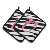 Caroline'S Treasures Monogram Initial U Zebra Stripe & Pink Pair Of Pot Holders Cj1037-Upthd, 7.5Hx7.5W, Multicolor