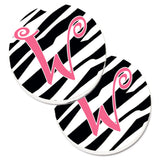 Caroline'S Treasures Monogram Initial W Zebra Stripe & Pink Set Of 2 Cup Holder Car Coasters Cj1037-Wcarc, 2.56, Multicolor