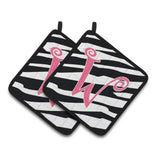 Caroline'S Treasures Monogram Initial W Zebra Stripe & Pink Pair Of Pot Holders Cj1037-Wpthd, 7.5Hx7.5W, Multicolor