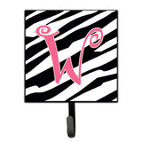 Caroline'S Treasures Cj1037-Wsh4 Letter W Initial Monogram-Zebra Stripe And Pink Leash Holder Or Key Hook, Small, Multicolor