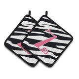 Caroline'S Treasures Monogram Initial Z Zebra Stripe & Pink Pair Of Pot Holders Cj1037-Zpthd, 7.5Hx7.5W, Multicolor