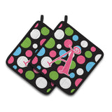 Caroline'S Treasures Letter A Monogram - Polkadots & Pink Pair Of Pot Holders Cj1038-Apthd, 7.5Hx7.5W, Multicolor