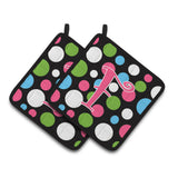 Caroline'S Treasures Monogram Initial F Polkadots & Pink Pair Of Pot Holders Cj1038-Fpthd, 7.5Hx7.5W, Multicolor