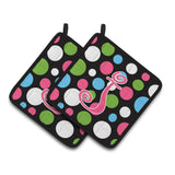 Caroline'S Treasures Monogram Initial J Polkadots & Pink Pair Of Pot Holders Cj1038-Jpthd, 7.5Hx7.5W, Multicolor