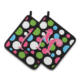 Caroline'S Treasures Monogram Initial M Polkadots & Pink Pair Of Pot Holders Cj1038-Mpthd, 7.5Hx7.5W, Multicolor
