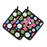 Caroline'S Treasures Monogram Initial P Polkadots & Pink Pair Of Pot Holders Cj1038-Ppthd, 7.5Hx7.5W, Multicolor