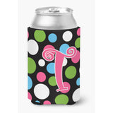 Letter T Initial Monogram - Polkadots And Pink Can Or Bottle Beverage Insulator Hugger