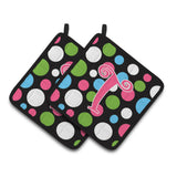 Caroline'S Treasures Monogram Initial T Polkadots & Pink Pair Of Pot Holders Cj1038-Tpthd, 7.5Hx7.5W, Multicolor