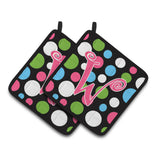 Caroline'S Treasures Monogram Initial W Polkadots & Pink Pair Of Pot Holders Cj1038-Wpthd, 7.5Hx7.5W, Multicolor