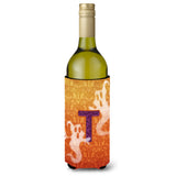Halloween Ghosts Monogram Initial Letter T Wine Bottle Beverage Insulator Beverage Insulator Hugger