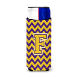 Letter F Chevron Purple And Gold Ultra Beverage Insulators For Slim Cans Cj1041-Fmuk