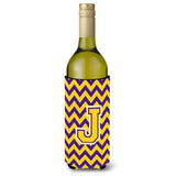 Letter J Chevron Purple And Gold Wine Bottle Beverage Insulator Hugger Cj1041-Jliterk